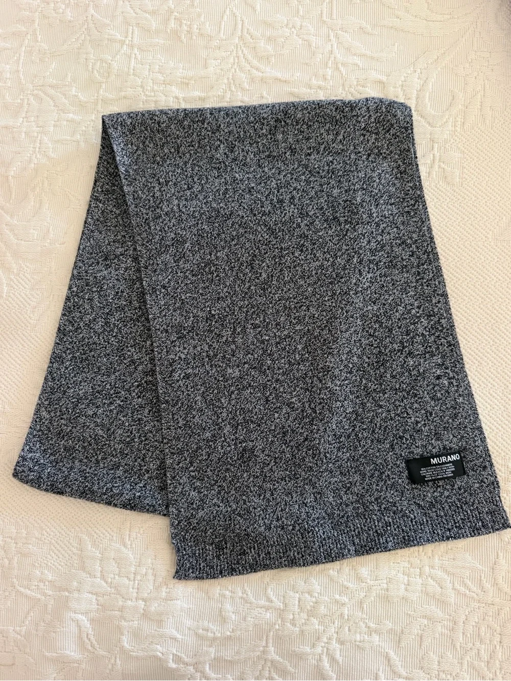 Murano Black White Marled Heather Cotton Cashmere Knit Scarf